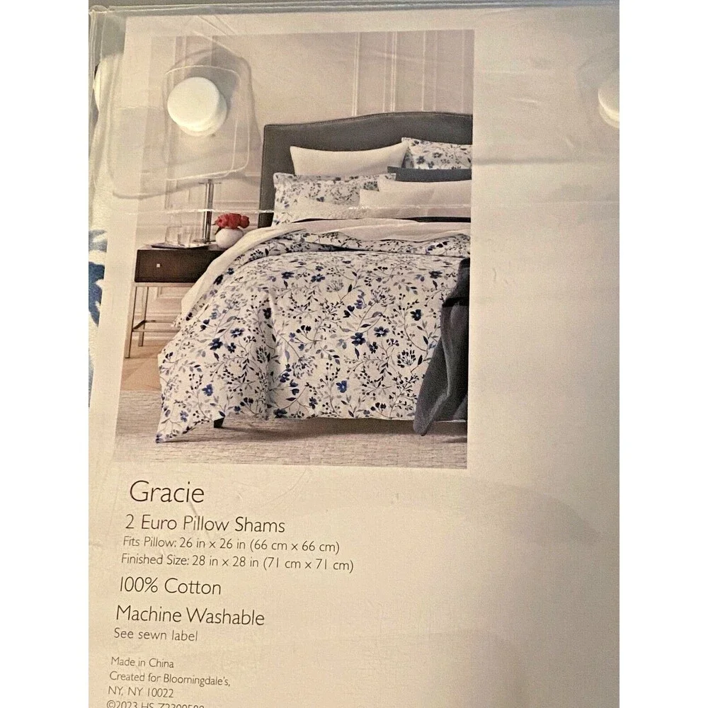 NIP $160 Bloomingdale's SKY Euro Pillow Shams Set GRACIE Blue Floral 100% Cotton